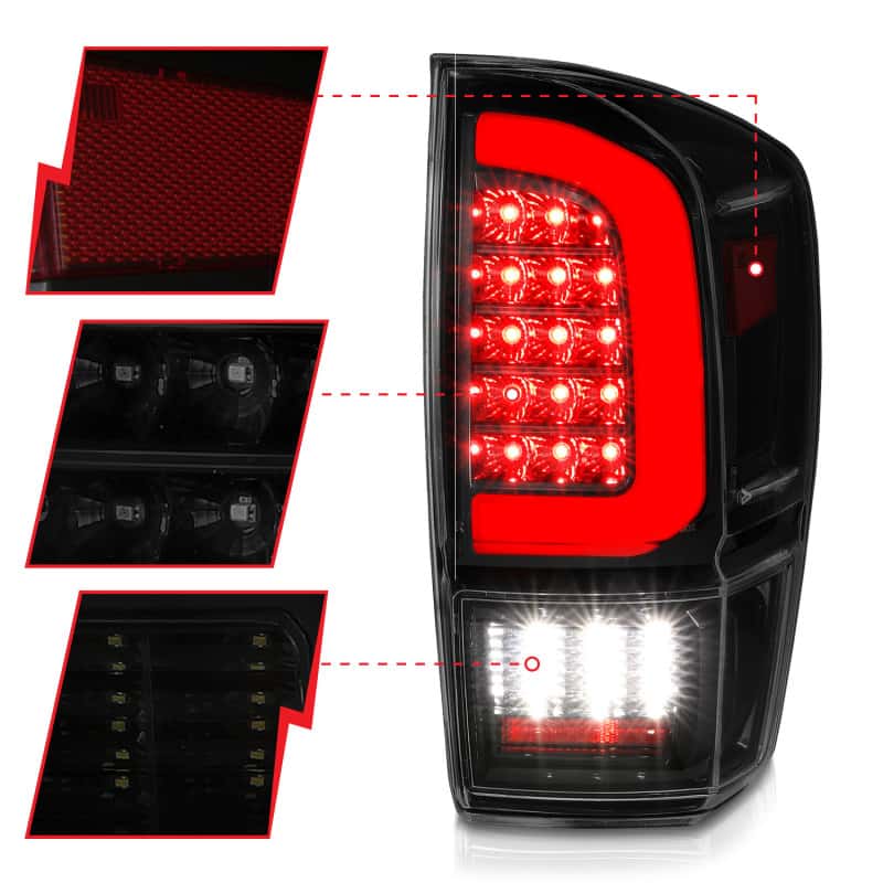 ANZO — ANZO 16-21 Toyota Tacoma LED Tail Lights - w/ Light Bar Sequential Black Housing & Smoke Lens
Tail Light Set - view 9