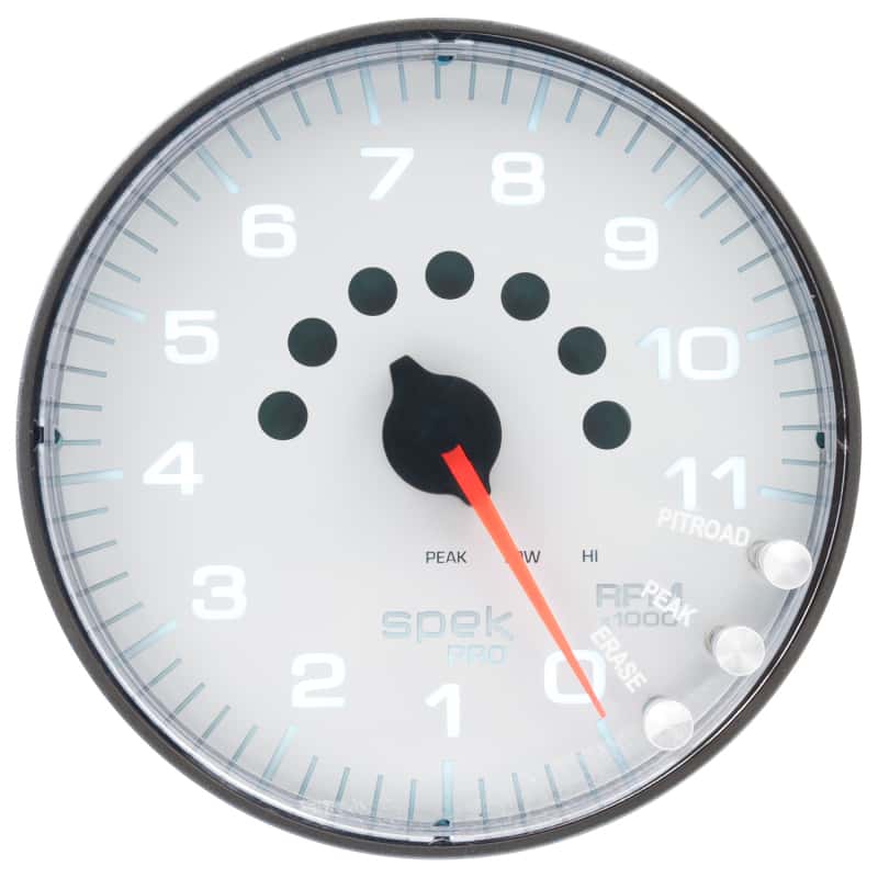 AutoMeter — Autometer Spek-Pro Gauge Tachometer 5in 11K Rpm W/Shift Light & Peak Mem White/Black
GA 5" 11KRPM WFB SPK - view 2