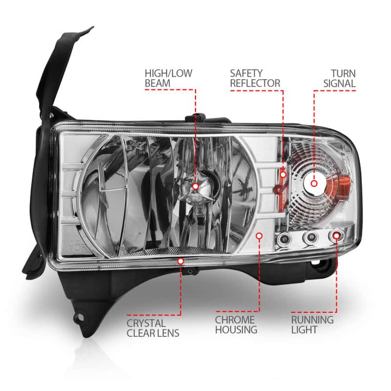 ANZO — ANZO 1994-2001 Dodge Ram Crystal Headlights Chrome w/ LED
Head Light Set
HdLtSet - view 5