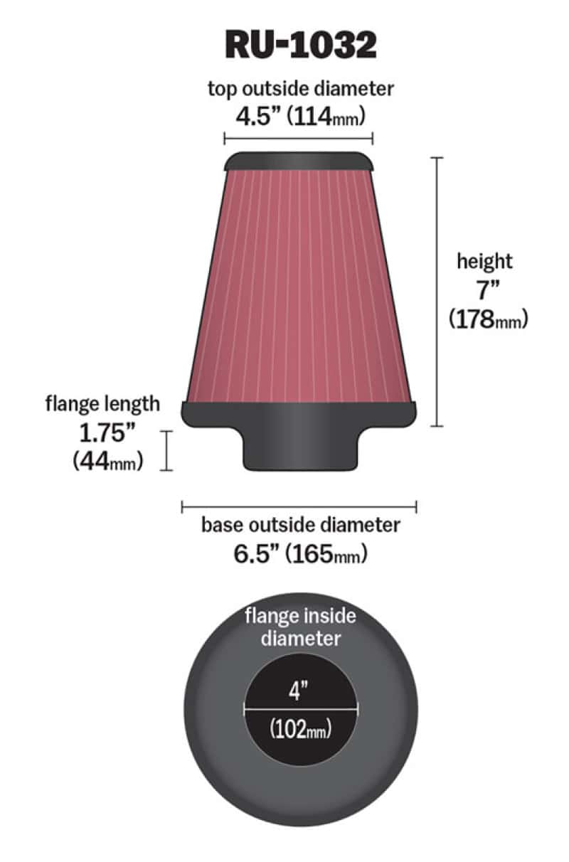 K&N Engineering — K&N Universal Clamp-On Air Filter 4in FLG / 6-1/2in B / 4-1/2in T / 7in H
Universal Clamp-On A
Clamp-on Air Filter - view 4