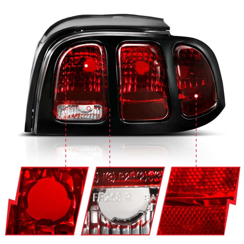 ANZO — ANZO 1994-1998 Ford Mustang Taillight Dark Red Lens (OE Style) - view 8
