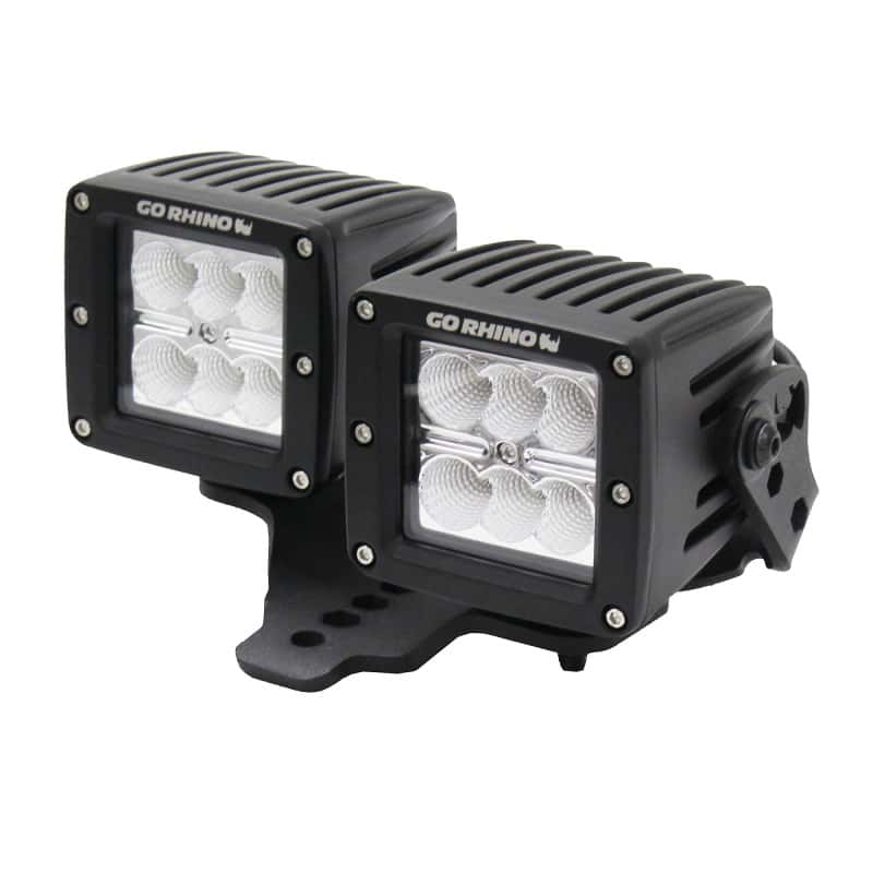 Go Rhino — Go Rhino 18-20 Jeep Wrangler JL/JLU/Gladiator JT Light Mount - Two 3in Cubes
Hood Hinge Mount - view 3