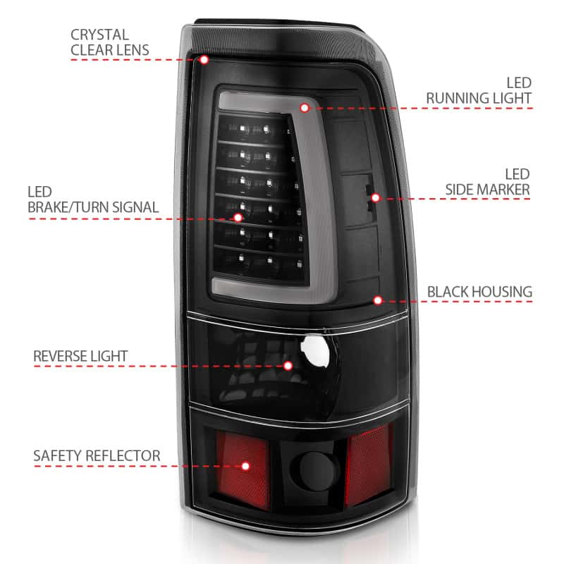 ANZO — ANZO 2003-2006 Chevy Silverado 1500 LED Taillights Plank Style Black w/Clear Lens - view 12