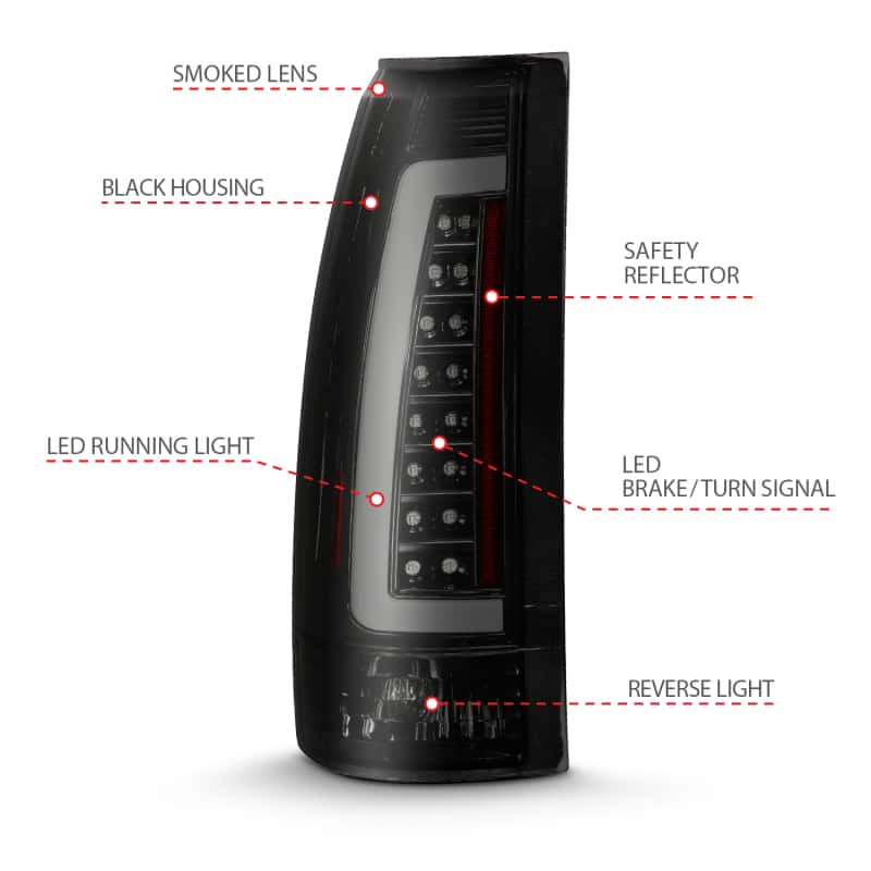 ANZO — ANZO 1999-2000 Cadillac Escalade LED Taillights Black Housing Smoke Lens Pair - view 9