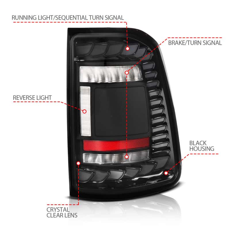 ANZO — ANZO 19-24 RAM 1500 (Factory LED Models ONLY) Full LED Tail Lights SeqSig Black - Pair - view 3
