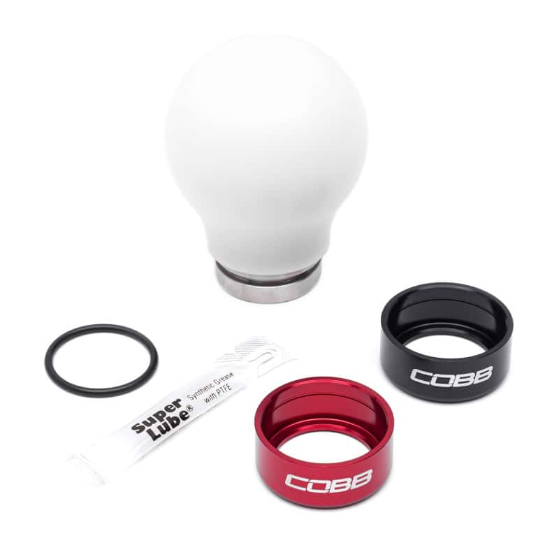 COBB — Cobb Subaru 6-Speed Weighted COBB Shift Knob - White (Incl. Both Red + Blk Collars) - view 3