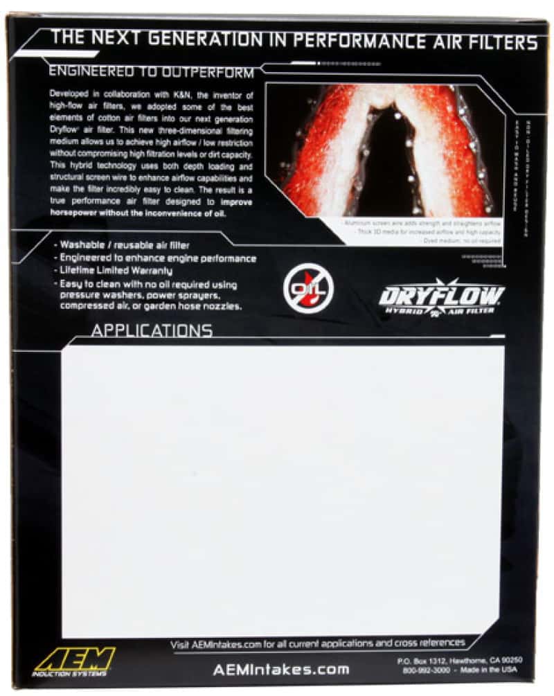 AEM Induction — AEM 13-20 Nissan Sentra 1.8L DryFlow Air Filter
AEM DryFlow Air Filt - view 6