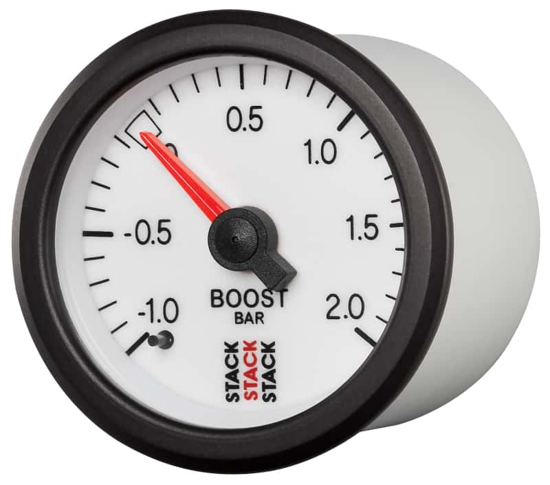 AutoMeter — Autometer Stack 52mm -1 to +2 Bar T-Fitting 0.187in Barb (M) Mechanical Boost Pressure Gauge - White
Ga Bst Mech Wht 2Bar - view 2