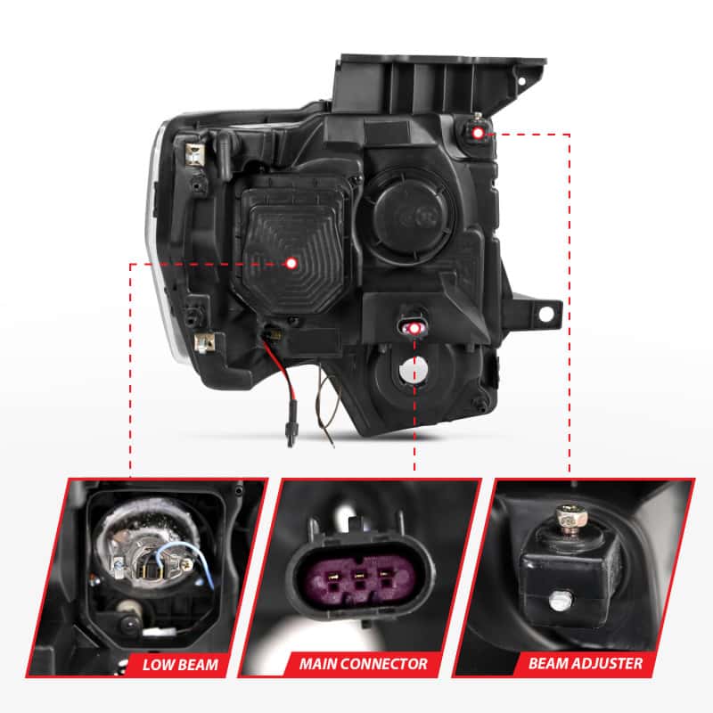 ANZO — ANZO 2009-2014 Ford F-150 Projector Headlights w/ U-Bar Switchback Black w/ Amber
Head Light Set
HdLtSet - view 14