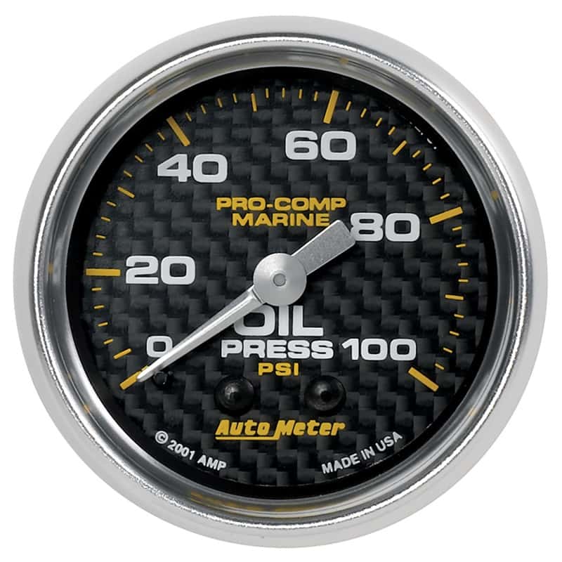 AutoMeter — Autometer Marine Carbon Fiber Ultra-Lite 2-1/16in 100PSI Mechanical Oil Pressure Gauge
GA 2" OP 100 M MCF - view 1