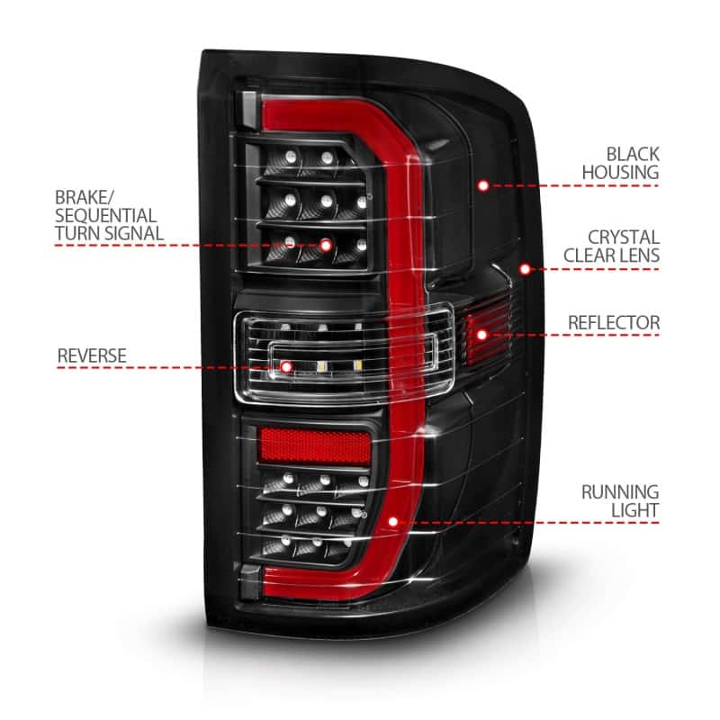 ANZO — ANZO 14-18 GMC Sierra 1500 Full LED Taillights Black Housing Clear Lens (w/C Light Bars)
Tail Light Set - view 5