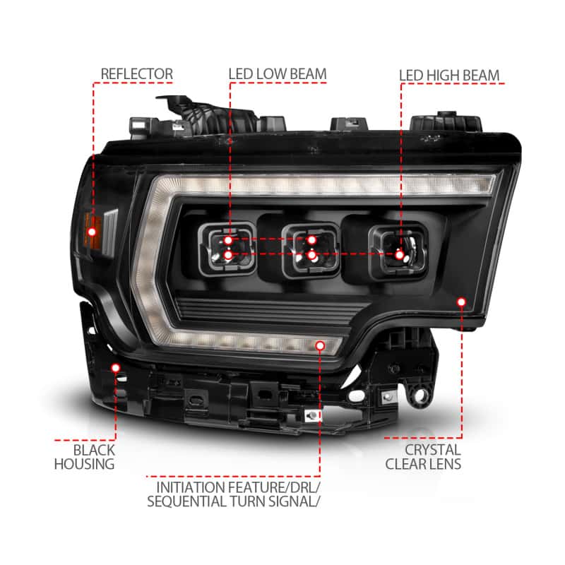 ANZO — ANZO 19-24 RAM 2500/3500 Z-Series Full LED Proj Headlights DRL/Init/SeqSig - Pass. Side ONLY - view 3