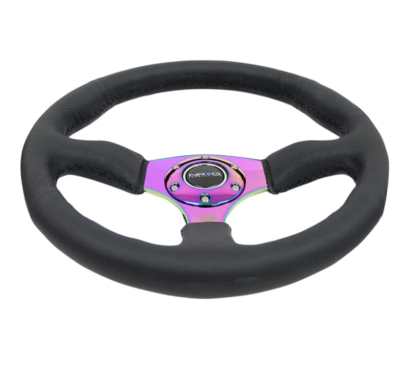 NRG — NRG Reinforced Steering Wheel (350mm / 2.5in. Deep) Leather Race Comfort Grip w/4mm Neochrome Spokes - view 3