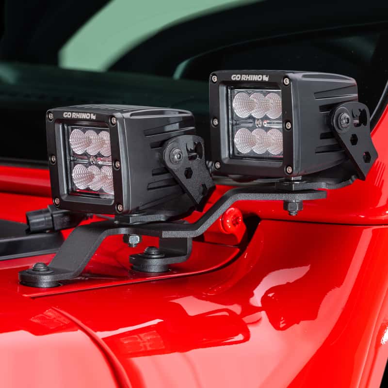 Go Rhino — Go Rhino 18-20 Jeep Wrangler JL/JLU/Gladiator JT Light Mount - Two 3in Cubes Offset
WS Cowl Mount - view 5