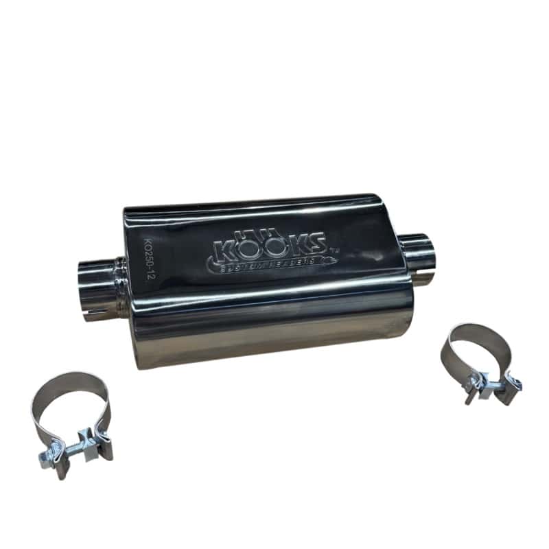Kooks Headers — Kooks 2.5in Oval Clamp In Muffler 12in Long Body Polished Stainless Steel
2-1/2in. Oval Muffle
2-1/2" Oval Muffler - view 2