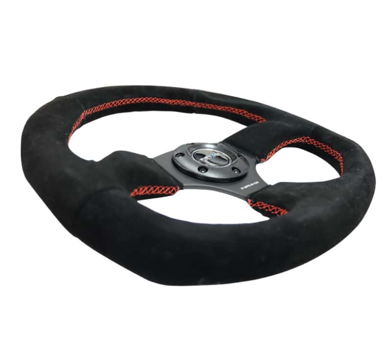 NRG — NRG Reinforced Steering Wheel (320mm Horizontal / 330mm Vertical) Suede w/Red Stitch - view 6