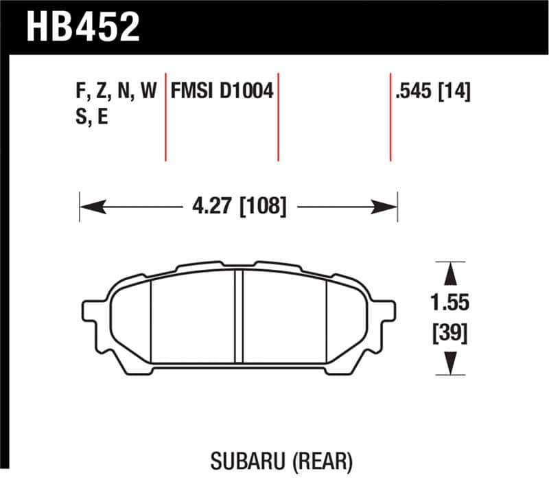 Hawk Performance — Hawk 03-05 WRX D1004 HP+ Street Rear Brake Pads
Disc Brake Pad - view 1