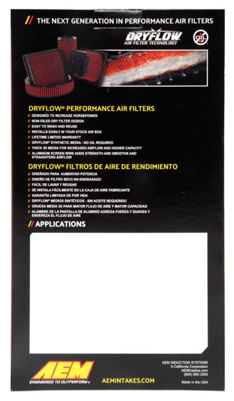 AEM Induction — AEM 17-20 Subaru BRZ 2.0L DryFlow Air Filter
AEM DryFlow Air Filt - view 6