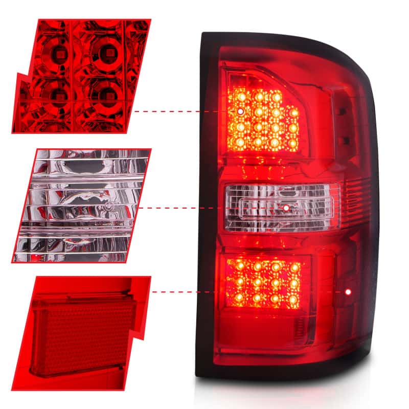 ANZO — ANZO 2014-2018 GMC Sierra LED Tail Lights Black Housing Red/Clear Lens - view 4