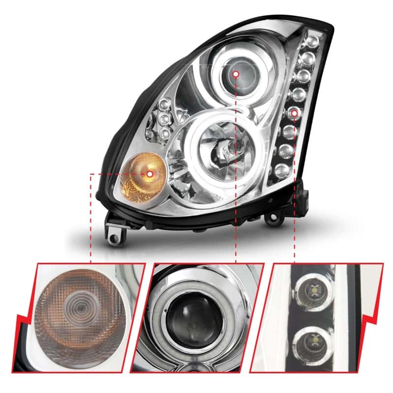 ANZO — ANZO 2003-2007 Infiniti G35 Projector Headlights w/ Halo Chrome (CCFL) (HID Compatible)
Head Light Set
HdLtSet - view 4