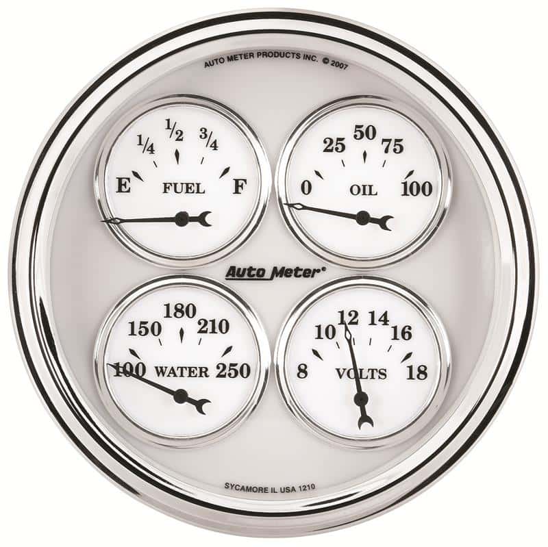 AutoMeter — AutoMeter Gauge Quad 5in. 240 Ohm(e) to 33 Ohm(f) Elec Old Tyme White II
5" QUAD GAUGE, LED, - view 1