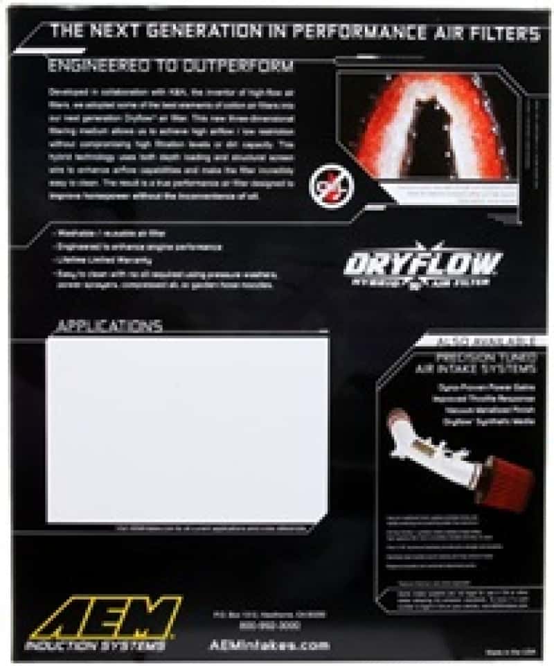 AEM Induction — AEM Silverado/Sierra/Avalanche/Tahoe/Yukon 12.625in O/S L x 10in O/S W x 1.75in H DryFlow Air Filter
AEM DryFlow Air Filt - view 5