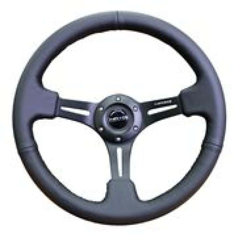 NRG — NRG Reinforced Steering Wheel (350mm / 3in. Deep) Black Leather w/ Black Stitching - view 2