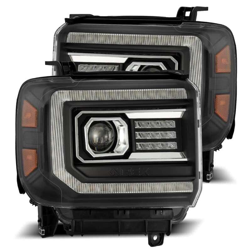 AlphaRex — AlphaRex 14-18 GMC Sierra PRO-Series Proj Headlights Plank Style Black w/Activ Light/Seq Signal/DRL
Projector Headlights - view 1