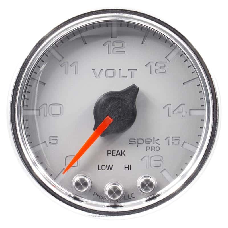 AutoMeter — Autometer Spek-Pro Gauge Voltmeter 2 1/16in 16V Stepper Motor W/Peak & Warn Slvr/Chrm
GA 2" VOLT SCC SPEK - view 2