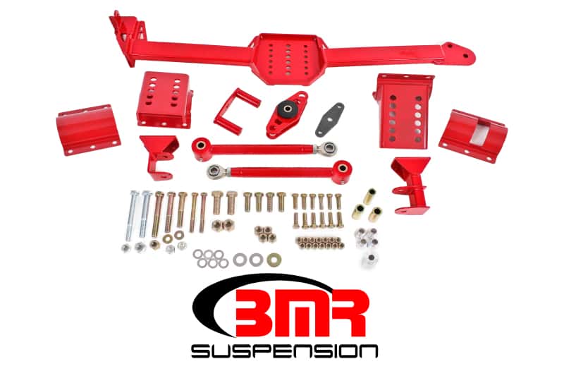 BMR Suspension — BMR 05-14 S197 Mustang Body Mount Watts Link Rod End/Poly w/ Adj. Axle Clamps - Red - view 1