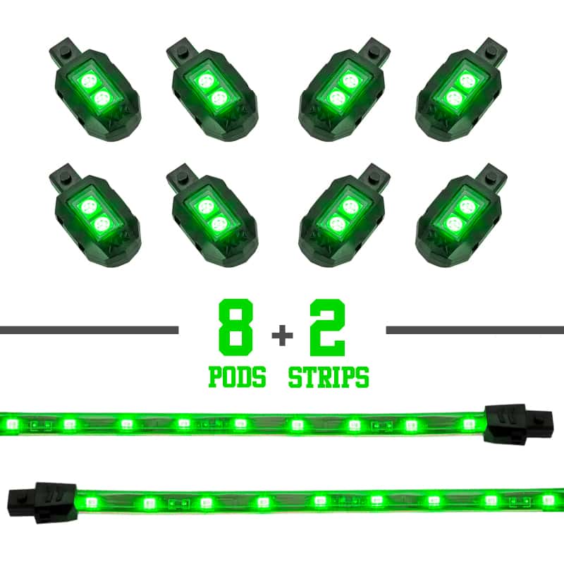 XKGLOW — XK Glow Strips Single Color XKGLOW LED Accent Light Motorcycle Kit Green - 8xPod + 2x8In - view 2