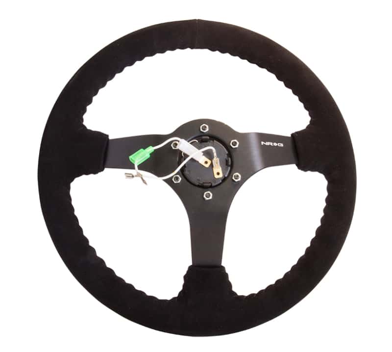 NRG — NRG Reinforced Steering Wheel (350mm / 3in. Deep) Blk Suede w/Blk BBall Stitch (Odi Bakchis Edition) - view 5