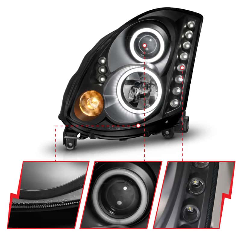 ANZO — ANZO 2003-2007 Infiniti G35 Projector Headlights w/ Halo Black (CCFL) (HID Compatible)
Head Light Set
HdLtSet - view 10