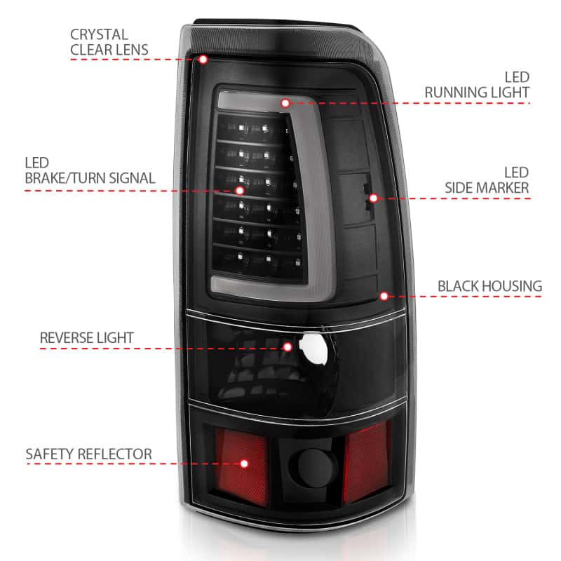 ANZO — ANZO 1999-2002 Chevy Silverado 1500 LED Taillights Plank Style Black w/Clear Lens - view 12