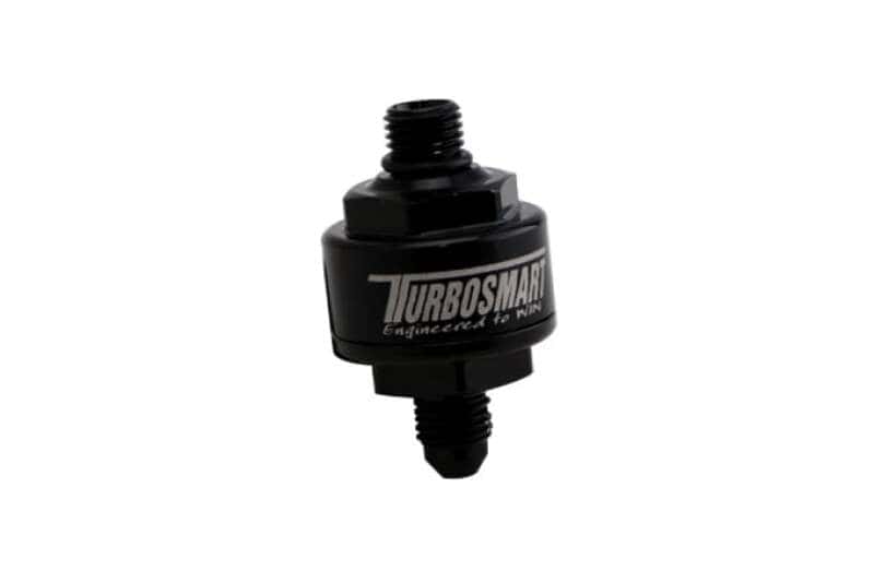 Turbosmart — Turbosmart Billet Turbo Oil Feed Filter w/ 44 Micron Pleated Disc AN-4 Male to AN-4 ORB- Black
Turbo Oil Filter - view 2