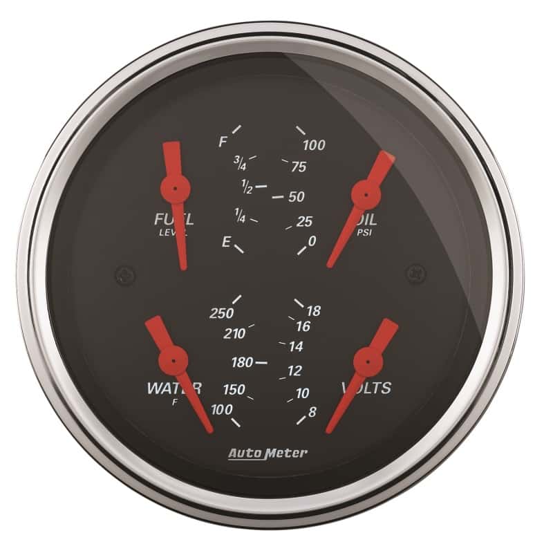 AutoMeter — Autometer Designer Black 3.375in Quad Gauge - Fuel Level / Oil Pressure / Water Temp. / Voltmeter
GA 3.4" QUAD 0-90 DB - view 1