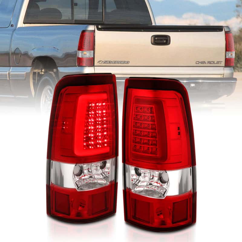 ANZO — ANZO 1999-2002 Chevy Silverado 1500 LED Taillights Plank Style Chrome With Red/Clear Lens - view 1