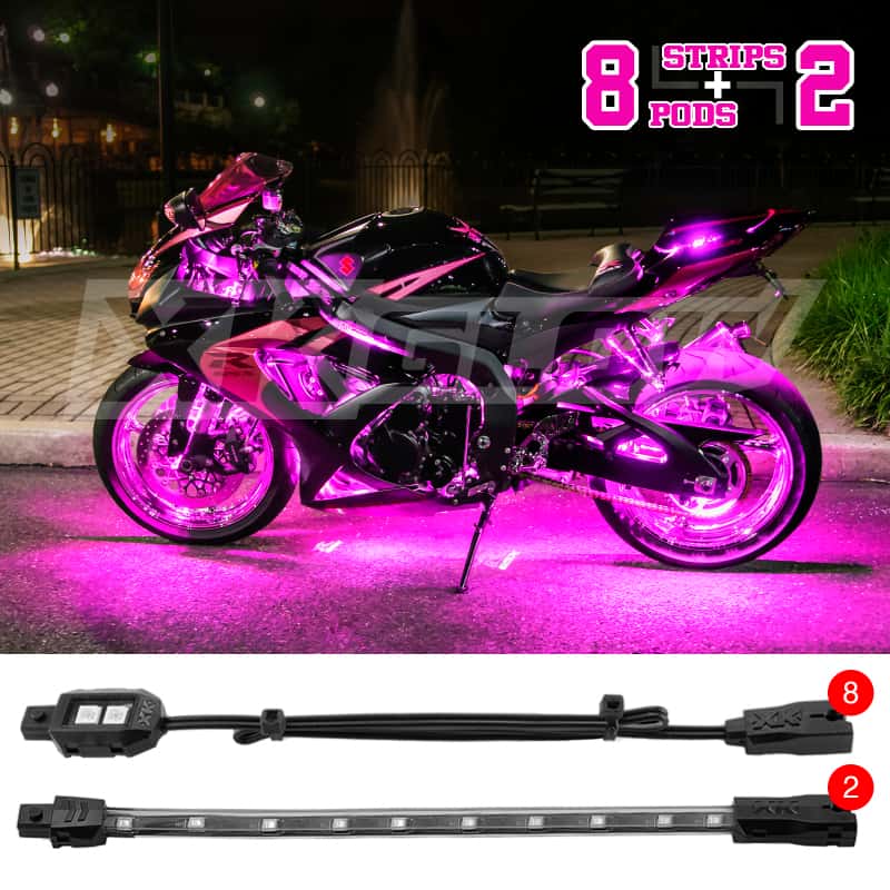 XKGLOW — XK Glow Strips Single Color XKGLOW LED Accent Light Motorcycle Kit Pink - 8xPod + 2x8In - view 1