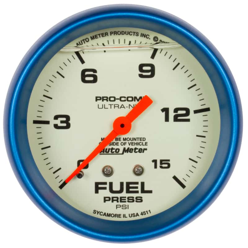 AutoMeter — Autometer Ultra-Nite 2-5/8in 15psi Mechanical Glow In The Dark Fuel Pressure Gauge
GA 2.6" FP 15 LFG UN - view 1