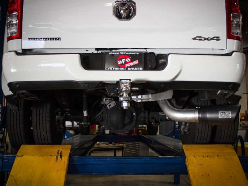 aFe — aFe ATLAS 5in DPF-Back Alum Steel Exhaust System w/ Black Tip 19-20 Ram Diesel Trucks L6-6.7L (td)
DPF-Back Exhaust - view 4