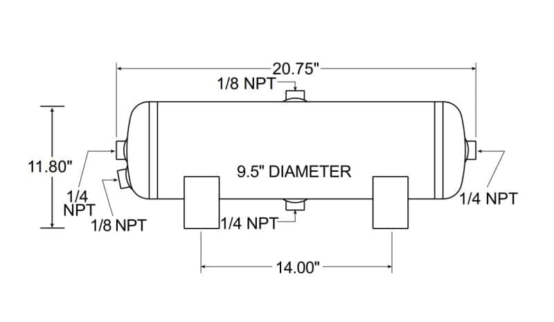 Firestone — Firestone Air Tank 5 Gallon 9.5in. x 20.75in. (4) 1/4in. NPT Ports 150 PSI - Black (WR17609246)
AirTank - view 2