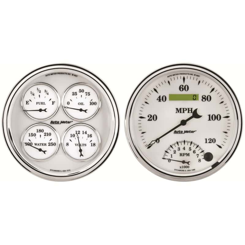 AutoMeter — AutoMeter Gauge Kit 2 Pc. Quad & Tach/Speedo 5in. Old Tyme White II
5" QUAD GAUGE & TACH - view 2