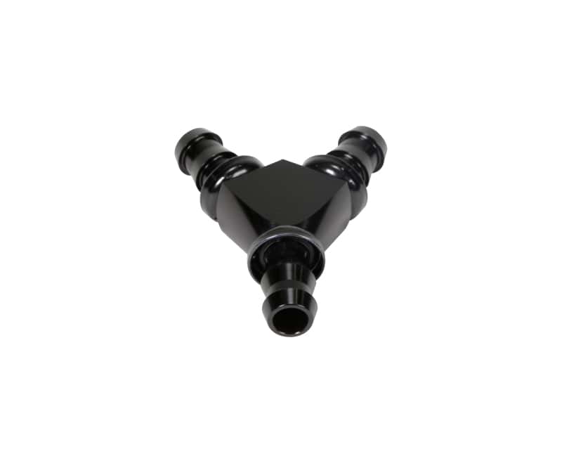 Fleece Performance — Fleece Performance 1/2in Black Anodized Aluminum Y Barbed Fitting (For -8 Pushlock Hose)
Hose Connector - view 3