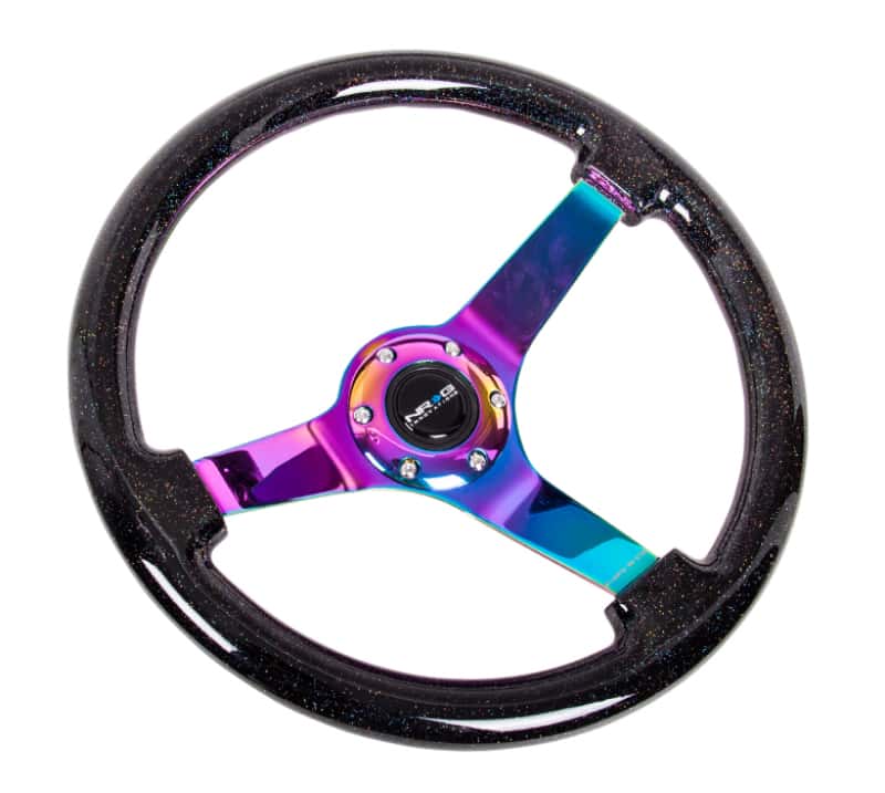 NRG — NRG Reinforced Steering Wheel (350mm / 3in. Deep) Classic Blk Sparkle w/4mm Neochrome 3-Spoke Center - view 2
