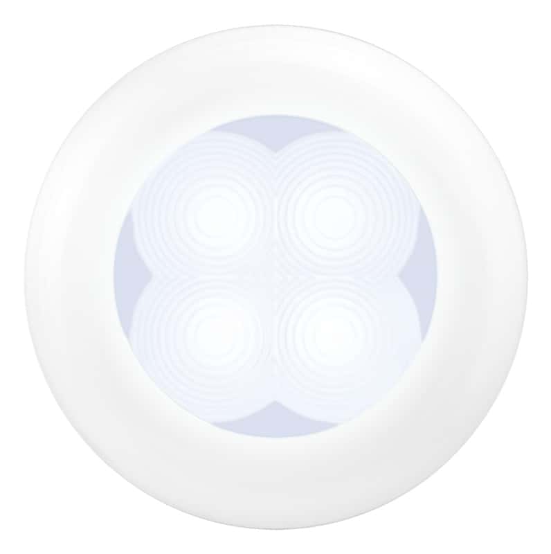 Hella — Hella 0500 Series Slim Line White 12V DC Round Soft LED Courtesy Light w/ White Plastic Rim - view 2