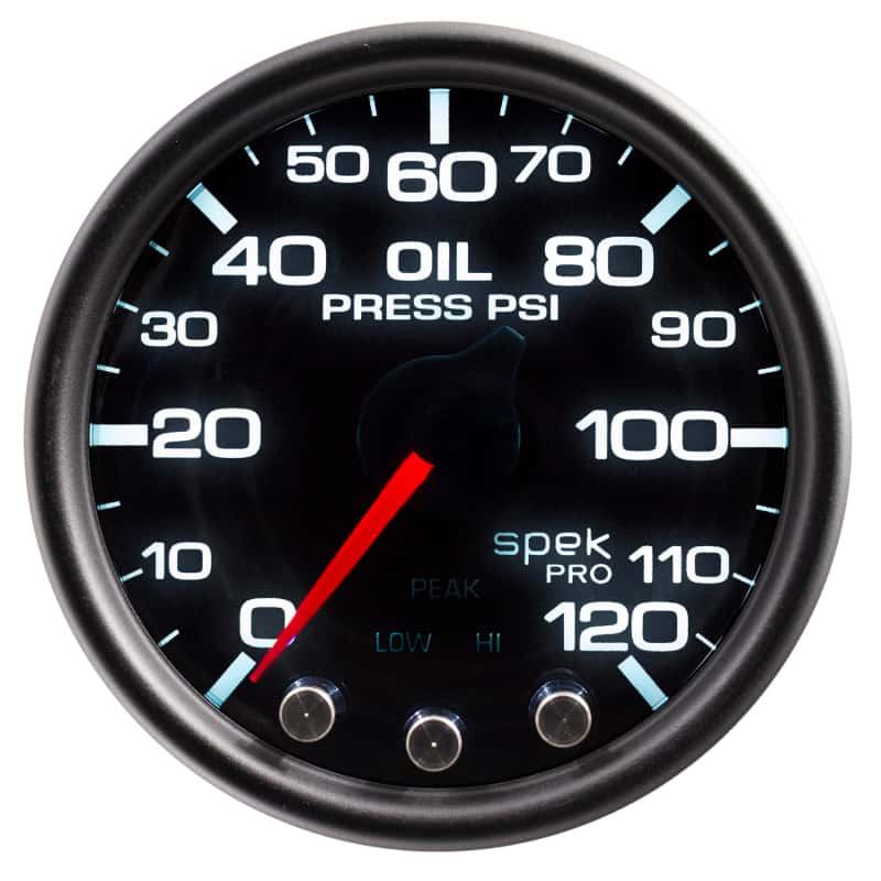 AutoMeter — Autometer Spek-Pro Gauge Oil Press 2 1/16in 120psi Stepper Motor W/Peak & Warn Blk/Smoke/Blk
GA 2" OILP BSB SPEK - view 5