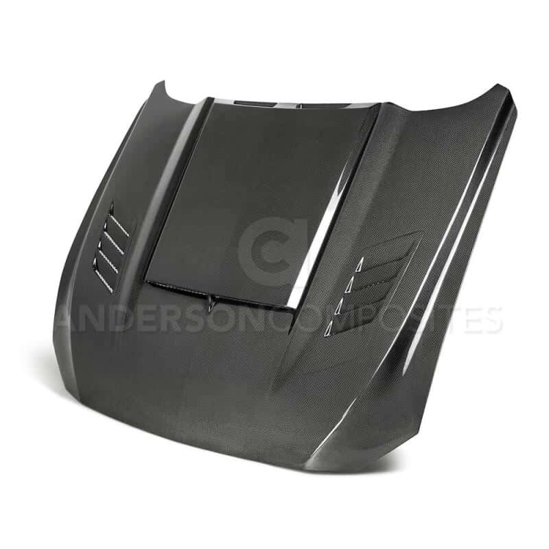 Anderson Composites — Anderson Composites 2018-2019 Ford Mustang Ram Air Double Sided Carbon Fiber Hood - view 2