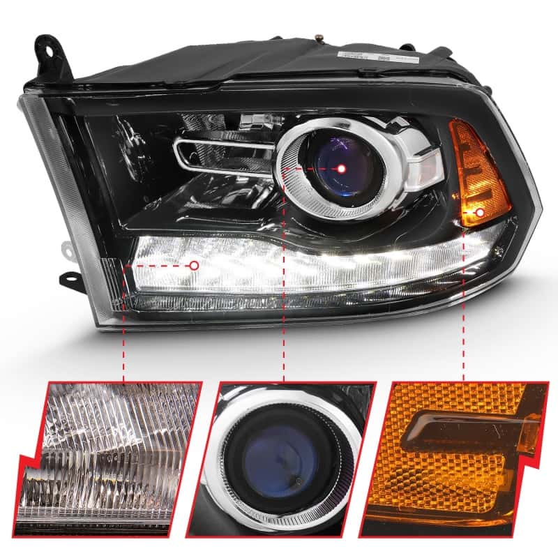 ANZO — ANZO 2009-2018 Dodge Ram 1500 Projector Plank Style Switchback H.L Halo Black Amber (OE Style)
Projector Headlights
Head Light Set - view 4