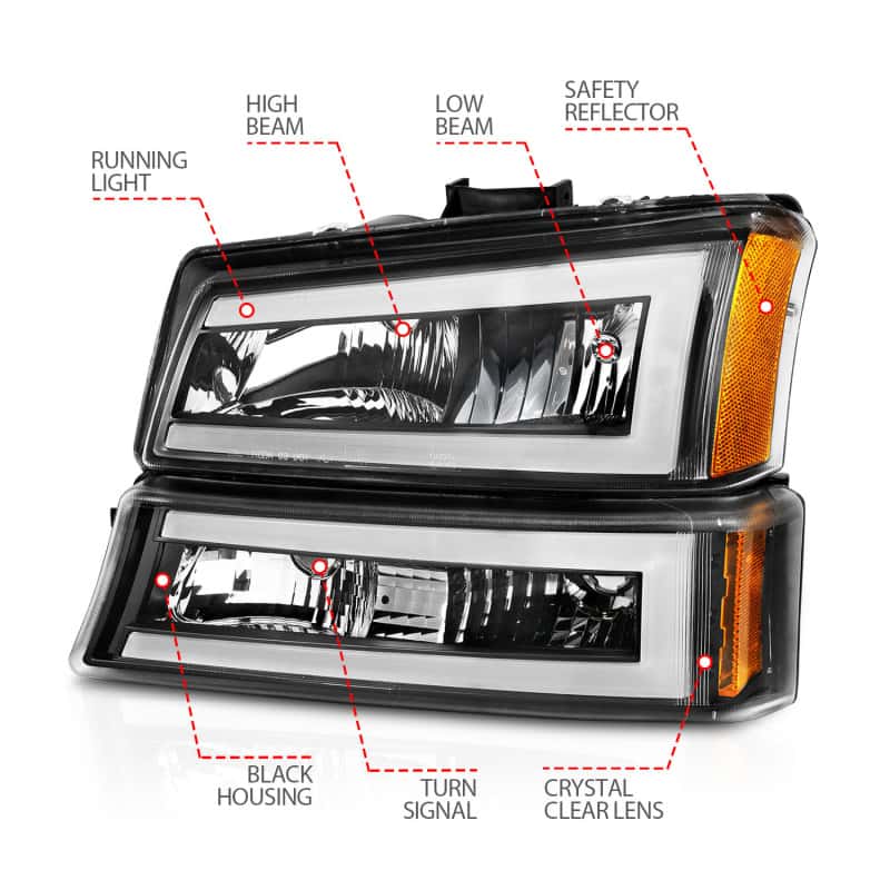 ANZO — ANZO 2003-2006 Chevrolet Silverado 1500 Crystal Headlights w/ Light Bar Black Housing
Head Light Set
HdLtSet - view 7