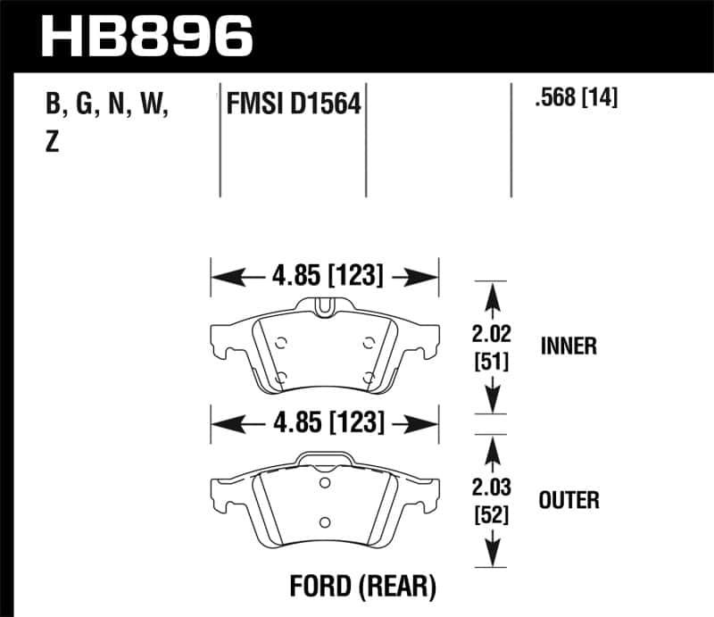 Hawk Performance — Hawk 16-18 Ford Focus RS PC Rear Brake Pads
Disc Brake Pad - view 2